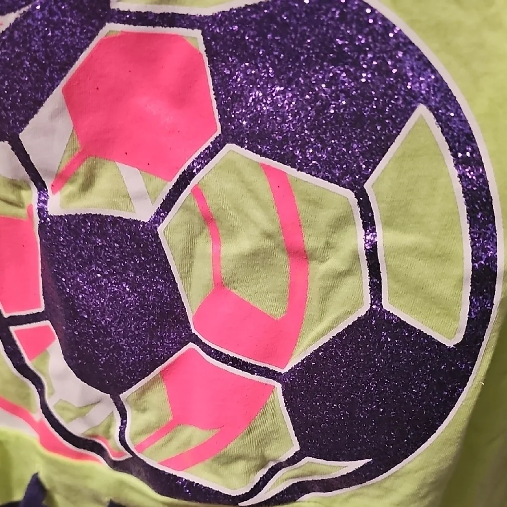 Justice NWT Girls Soccer Layered Graphic Shirt - Neon Green and Purple Size 10